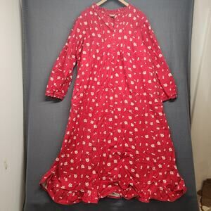 Only Necessities Nightgown Womens 1X Red Floral Ruffle Cottage Cotton Vintage